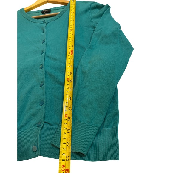 Talbots Petite Teal Green Pima Cotton Button Front Cardigan Sweater Size S - Picture 6 of 9